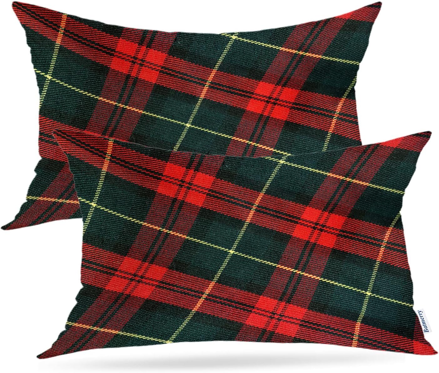 Batmerry Scottish Tartan Throw Pillow Covers, Green Wool Plaid Symmetric Square Fashion Decorative Pillow Covers Digital Printing Blended Fabric for Couch Sofa Bed Invisible Zipper 24X24 in(Set of 2)