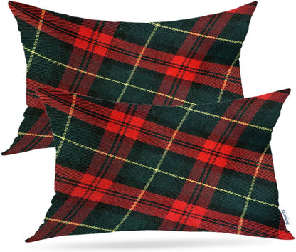 Batmerry Scottish Tartan Throw Pillow Covers, Green Wool Plaid Symmetric Square Fashion Decorative Pillow Covers Digital Printing Blended Fabric for Couch Sofa Bed Invisible Zipper 24X24 in(Set of 2)