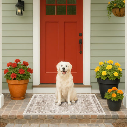 Green Area Rugs 9x12 Living Room - Washable Oriental Geometric, Extra Large for Bedroom Non Slip Soft Faux Wool Carpet for Dining Room Playroom, Lounge - Blue and Green Floral Rug