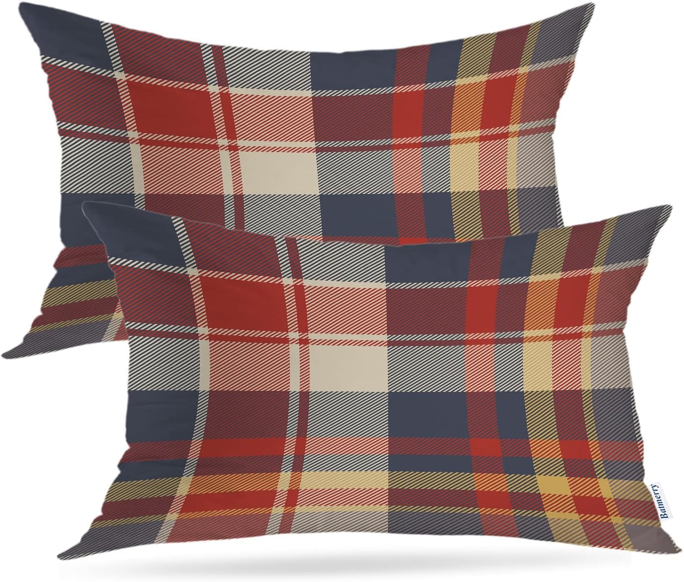 Batmerry Scottish Tartan Throw Pillow Covers, Green Wool Plaid Symmetric Square Fashion Decorative Pillow Covers Digital Printing Blended Fabric for Couch Sofa Bed Invisible Zipper 24X24 in(Set of 2)