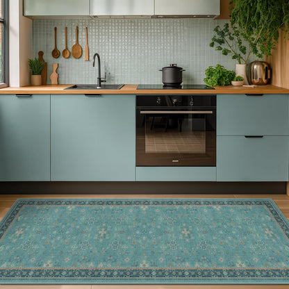 Green Area Rugs 9x12 Living Room - Washable Oriental Geometric, Extra Large for Bedroom Non Slip Soft Faux Wool Carpet for Dining Room Playroom, Lounge - Blue and Green Floral Rug