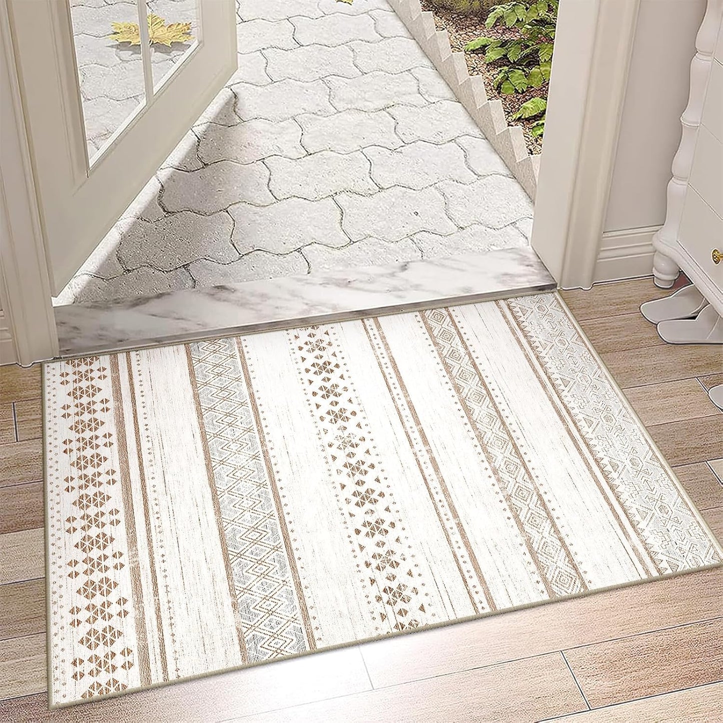 BESTSWEETIE 8x10 Area Rugs for Living Room Washable Moroccan Farmhouse Neutral Geometric Low Pile Non-Slip Soft Print Pattern Rug for Bedroom Kitchen Dining Room Entryway Black/Brown