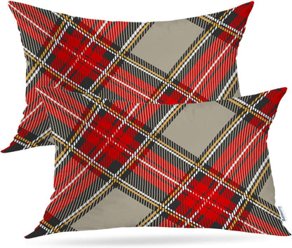 Batmerry Scottish Tartan Throw Pillow Covers, Green Wool Plaid Symmetric Square Fashion Decorative Pillow Covers Digital Printing Blended Fabric for Couch Sofa Bed Invisible Zipper 24X24 in(Set of 2)