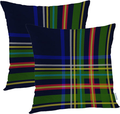 Batmerry Scottish Tartan Throw Pillow Covers, Green Wool Plaid Symmetric Square Fashion Decorative Pillow Covers Digital Printing Blended Fabric for Couch Sofa Bed Invisible Zipper 24X24 in(Set of 2)