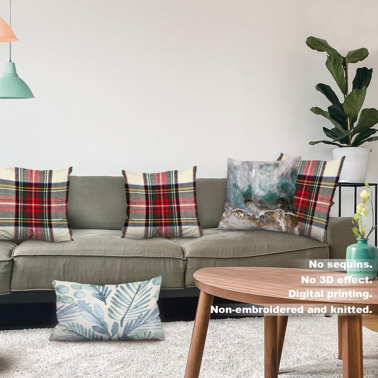 Batmerry Scottish Tartan Throw Pillow Covers, Green Wool Plaid Symmetric Square Fashion Decorative Pillow Covers Digital Printing Blended Fabric for Couch Sofa Bed Invisible Zipper 24X24 in(Set of 2)