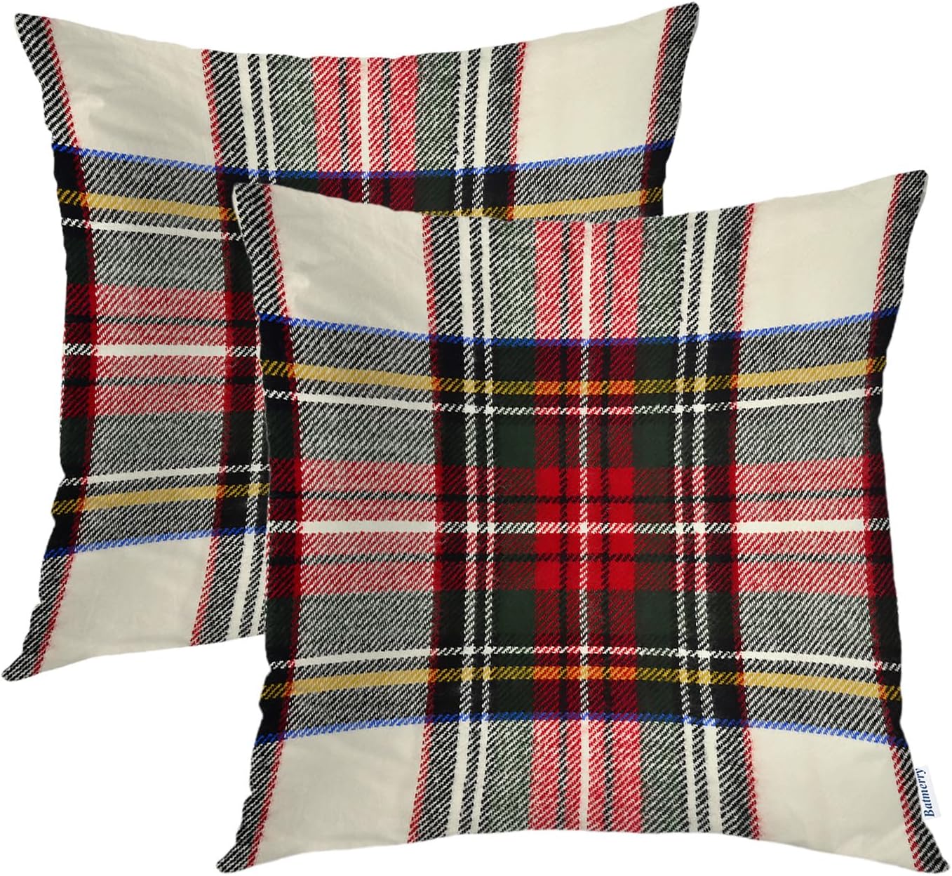 Batmerry Scottish Tartan Throw Pillow Covers, Green Wool Plaid Symmetric Square Fashion Decorative Pillow Covers Digital Printing Blended Fabric for Couch Sofa Bed Invisible Zipper 24X24 in(Set of 2)