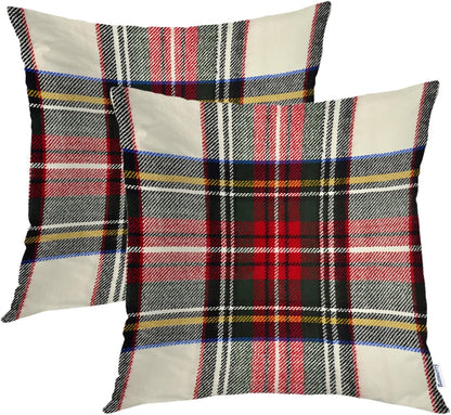 Batmerry Scottish Tartan Throw Pillow Covers, Green Wool Plaid Symmetric Square Fashion Decorative Pillow Covers Digital Printing Blended Fabric for Couch Sofa Bed Invisible Zipper 24X24 in(Set of 2)