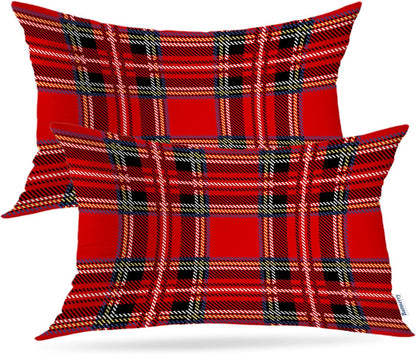 Batmerry Scottish Tartan Throw Pillow Covers, Green Wool Plaid Symmetric Square Fashion Decorative Pillow Covers Digital Printing Blended Fabric for Couch Sofa Bed Invisible Zipper 24X24 in(Set of 2)