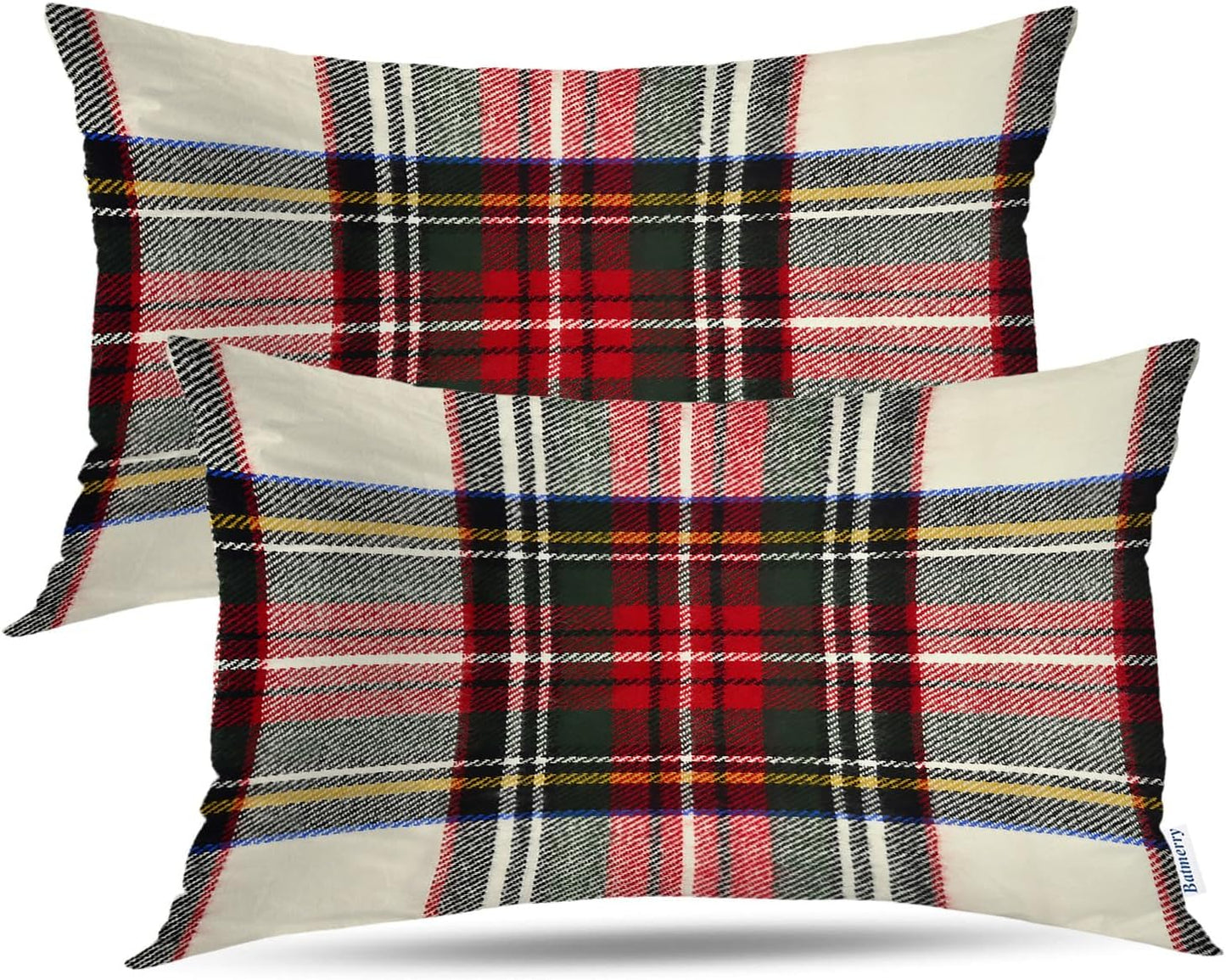 Batmerry Scottish Tartan Throw Pillow Covers, Green Wool Plaid Symmetric Square Fashion Decorative Pillow Covers Digital Printing Blended Fabric for Couch Sofa Bed Invisible Zipper 24X24 in(Set of 2)