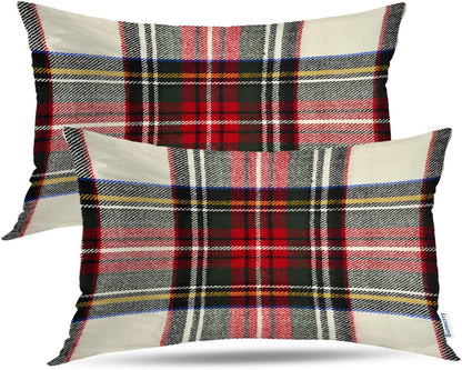 Batmerry Scottish Tartan Throw Pillow Covers, Green Wool Plaid Symmetric Square Fashion Decorative Pillow Covers Digital Printing Blended Fabric for Couch Sofa Bed Invisible Zipper 24X24 in(Set of 2)