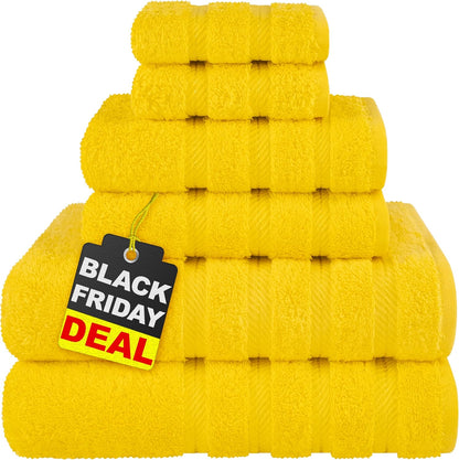 American Soft Linen Luxury 6 Piece Towel Set, 2 Bath Towels 2 Hand Towel 2 Washcloths, 600 GSM 100% Cotton Turkish Towels for Bathroom, Light Grey Towel Sets