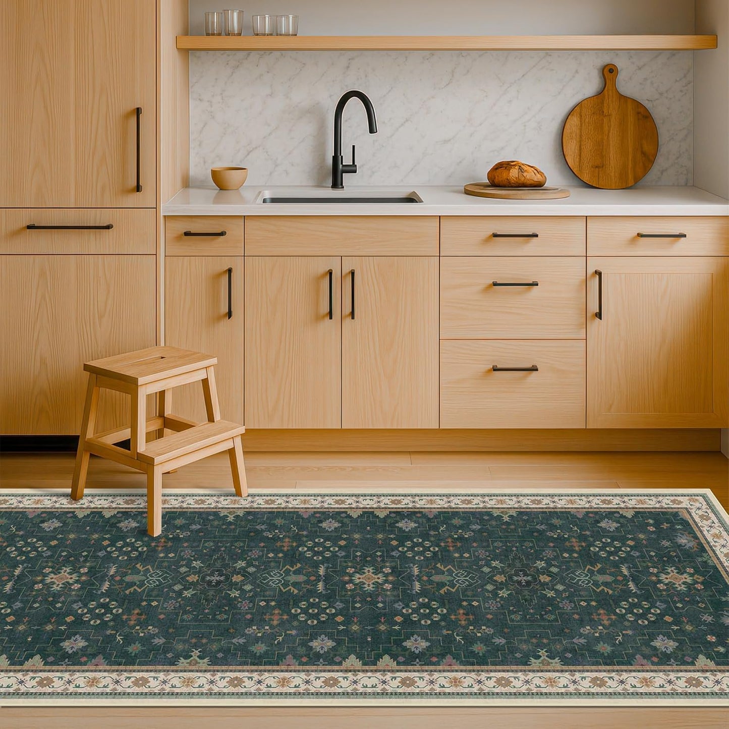 Green Area Rugs 9x12 Living Room - Washable Oriental Geometric, Extra Large for Bedroom Non Slip Soft Faux Wool Carpet for Dining Room Playroom, Lounge - Blue and Green Floral Rug