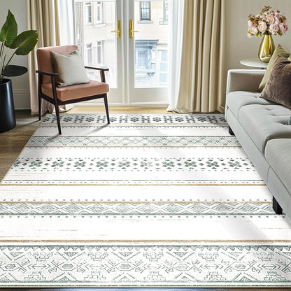 BESTSWEETIE 8x10 Area Rugs for Living Room Washable Moroccan Farmhouse Neutral Geometric Low Pile Non-Slip Soft Print Pattern Rug for Bedroom Kitchen Dining Room Entryway Black/Brown