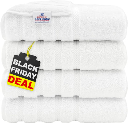 American Soft Linen Luxury 6 Piece Towel Set, 2 Bath Towels 2 Hand Towel 2 Washcloths, 600 GSM 100% Cotton Turkish Towels for Bathroom, Light Grey Towel Sets