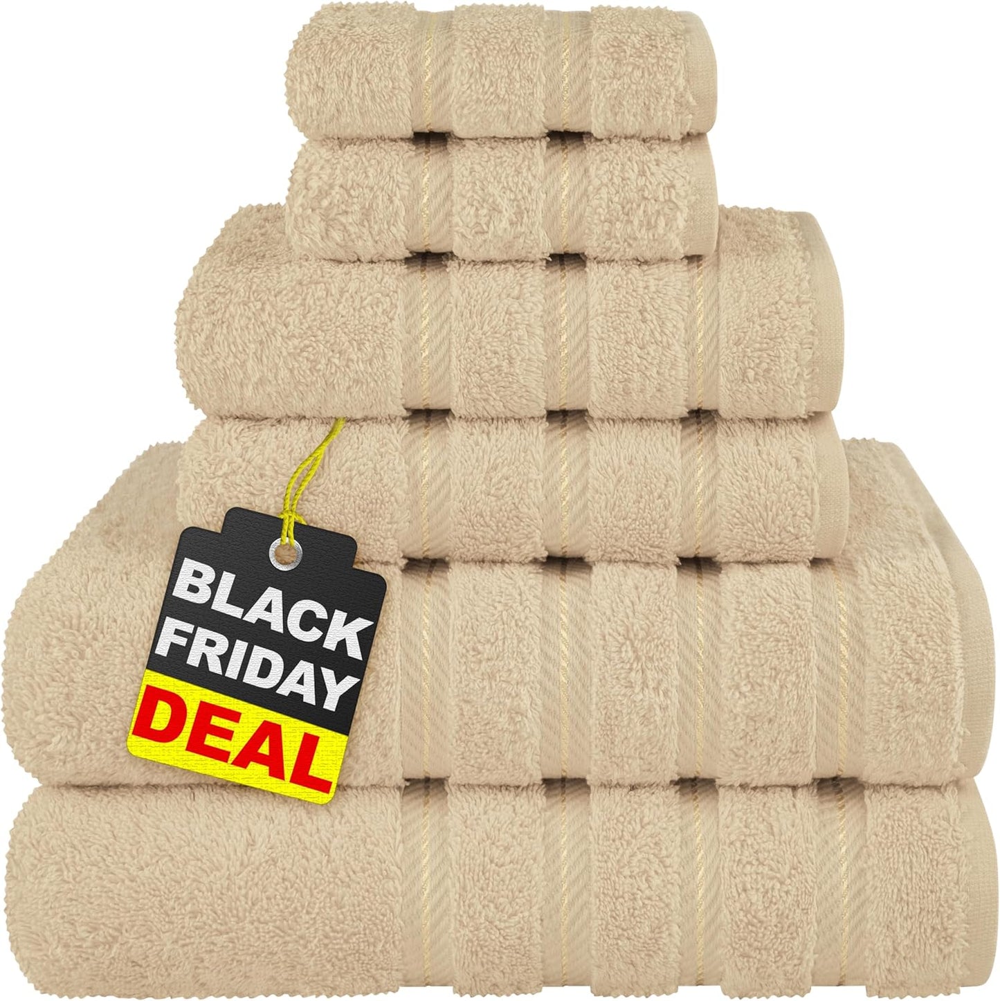 American Soft Linen Luxury 6 Piece Towel Set, 2 Bath Towels 2 Hand Towel 2 Washcloths, 600 GSM 100% Cotton Turkish Towels for Bathroom, Light Grey Towel Sets