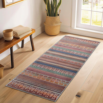 BESTSWEETIE 8x10 Area Rugs for Living Room Washable Moroccan Farmhouse Neutral Geometric Low Pile Non-Slip Soft Print Pattern Rug for Bedroom Kitchen Dining Room Entryway Black/Brown