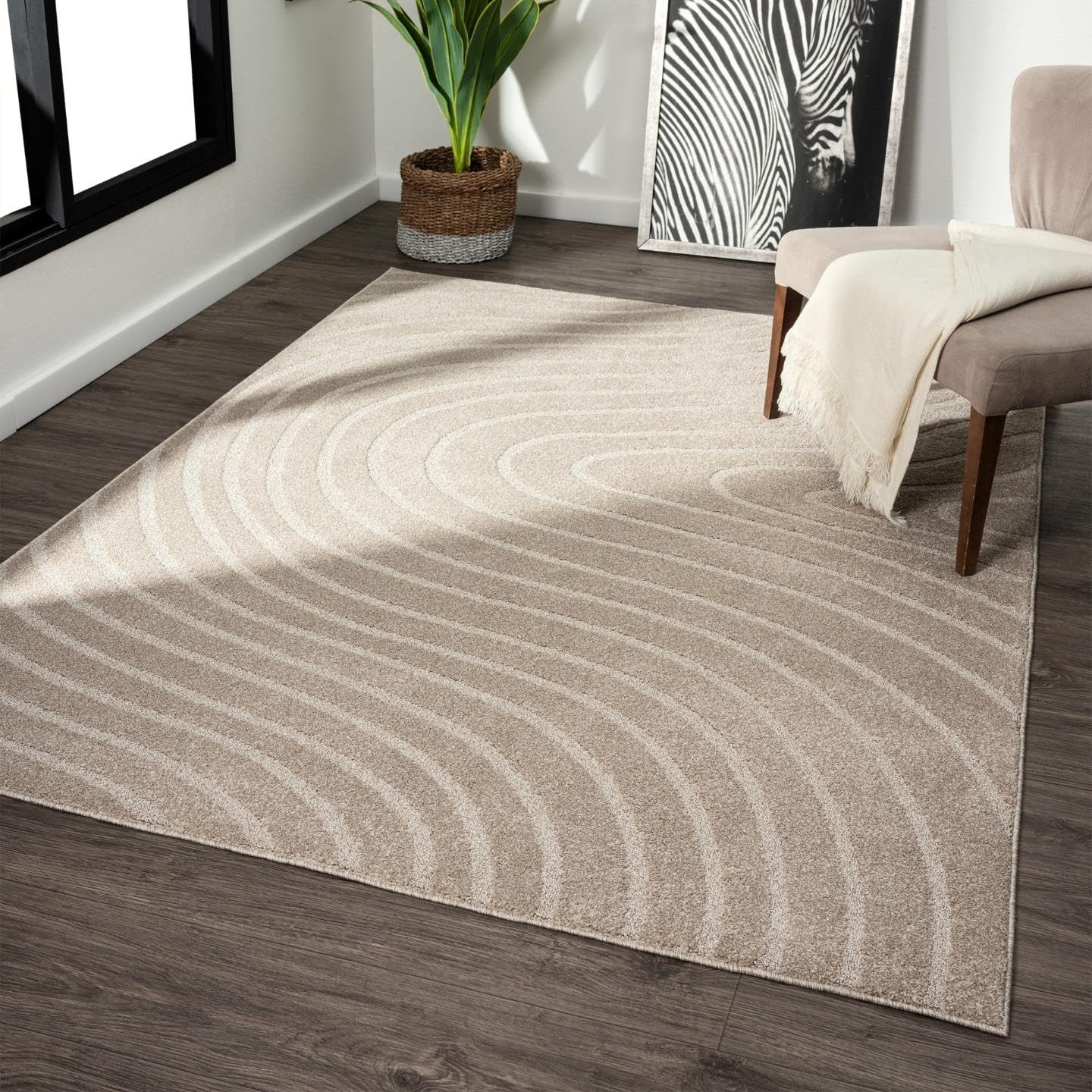 LUXE WEAVERS Modern Geometric Wave Cream 8x10 Area Rug