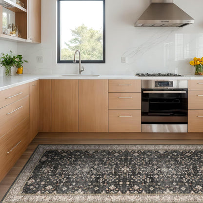 Green Area Rugs 9x12 Living Room - Washable Oriental Geometric, Extra Large for Bedroom Non Slip Soft Faux Wool Carpet for Dining Room Playroom, Lounge - Blue and Green Floral Rug