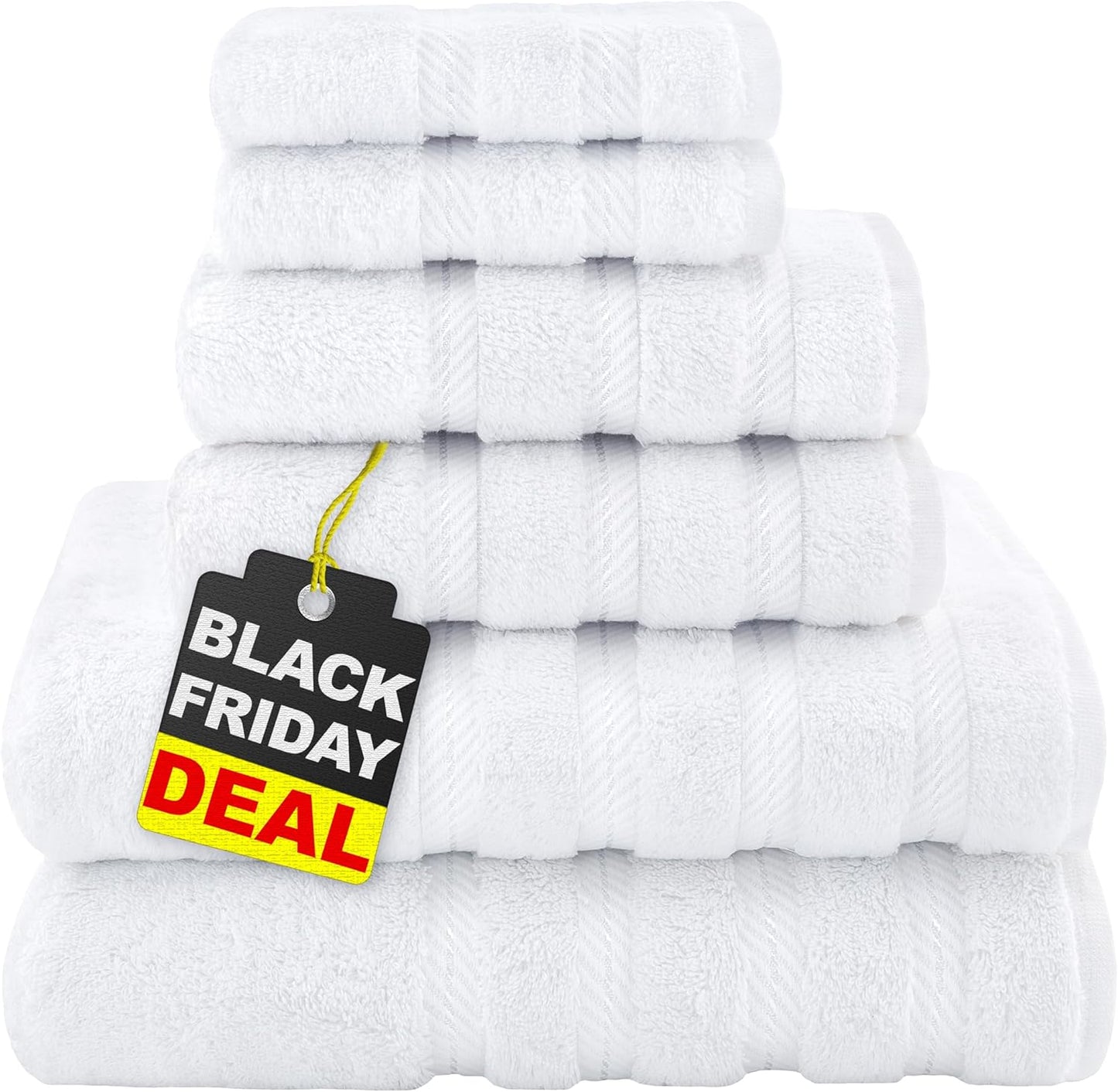 American Soft Linen Luxury 6 Piece Towel Set, 2 Bath Towels 2 Hand Towel 2 Washcloths, 600 GSM 100% Cotton Turkish Towels for Bathroom, Light Grey Towel Sets