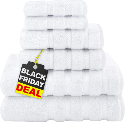 American Soft Linen Luxury 6 Piece Towel Set, 2 Bath Towels 2 Hand Towel 2 Washcloths, 600 GSM 100% Cotton Turkish Towels for Bathroom, Light Grey Towel Sets