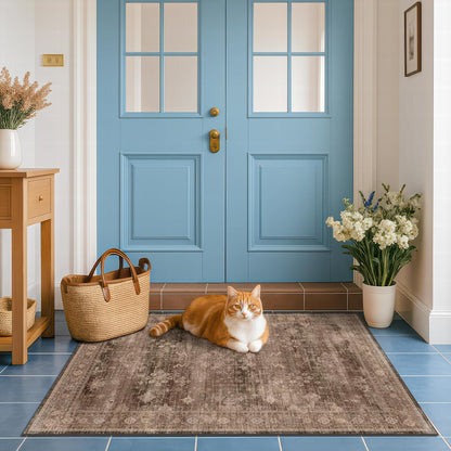 Green Area Rugs 9x12 Living Room - Washable Oriental Geometric, Extra Large for Bedroom Non Slip Soft Faux Wool Carpet for Dining Room Playroom, Lounge - Blue and Green Floral Rug