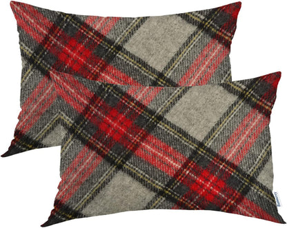 Batmerry Scottish Tartan Throw Pillow Covers, Green Wool Plaid Symmetric Square Fashion Decorative Pillow Covers Digital Printing Blended Fabric for Couch Sofa Bed Invisible Zipper 24X24 in(Set of 2)