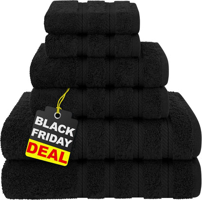 American Soft Linen Luxury 6 Piece Towel Set, 2 Bath Towels 2 Hand Towel 2 Washcloths, 600 GSM 100% Cotton Turkish Towels for Bathroom, Light Grey Towel Sets