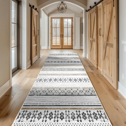 BESTSWEETIE 8x10 Area Rugs for Living Room Washable Moroccan Farmhouse Neutral Geometric Low Pile Non-Slip Soft Print Pattern Rug for Bedroom Kitchen Dining Room Entryway Black/Brown