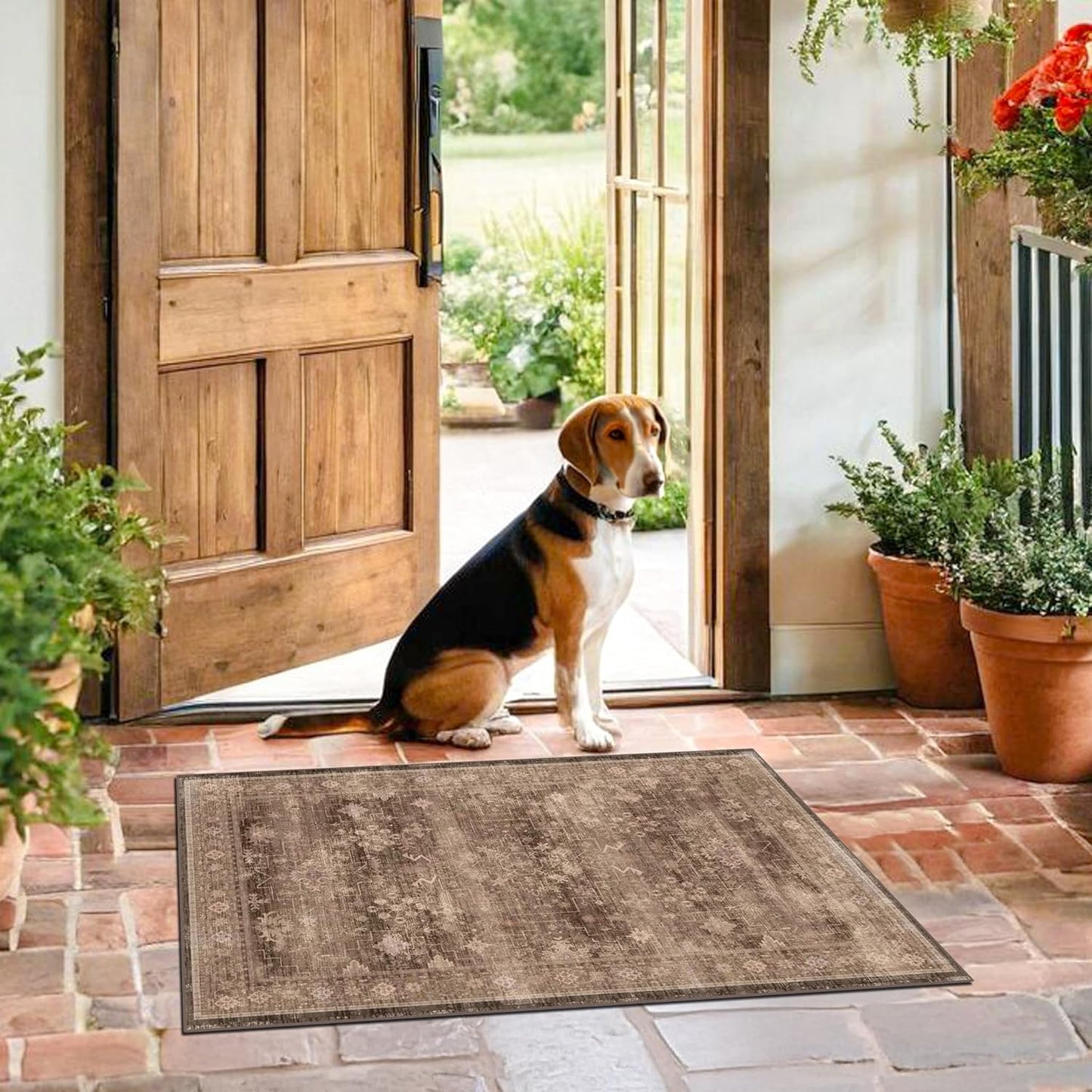 Green Area Rugs 9x12 Living Room - Washable Oriental Geometric, Extra Large for Bedroom Non Slip Soft Faux Wool Carpet for Dining Room Playroom, Lounge - Blue and Green Floral Rug