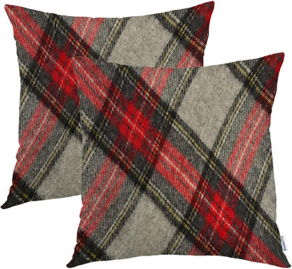 Batmerry Scottish Tartan Throw Pillow Covers, Green Wool Plaid Symmetric Square Fashion Decorative Pillow Covers Digital Printing Blended Fabric for Couch Sofa Bed Invisible Zipper 24X24 in(Set of 2)