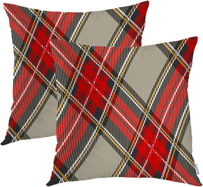 Batmerry Scottish Tartan Throw Pillow Covers, Green Wool Plaid Symmetric Square Fashion Decorative Pillow Covers Digital Printing Blended Fabric for Couch Sofa Bed Invisible Zipper 24X24 in(Set of 2)