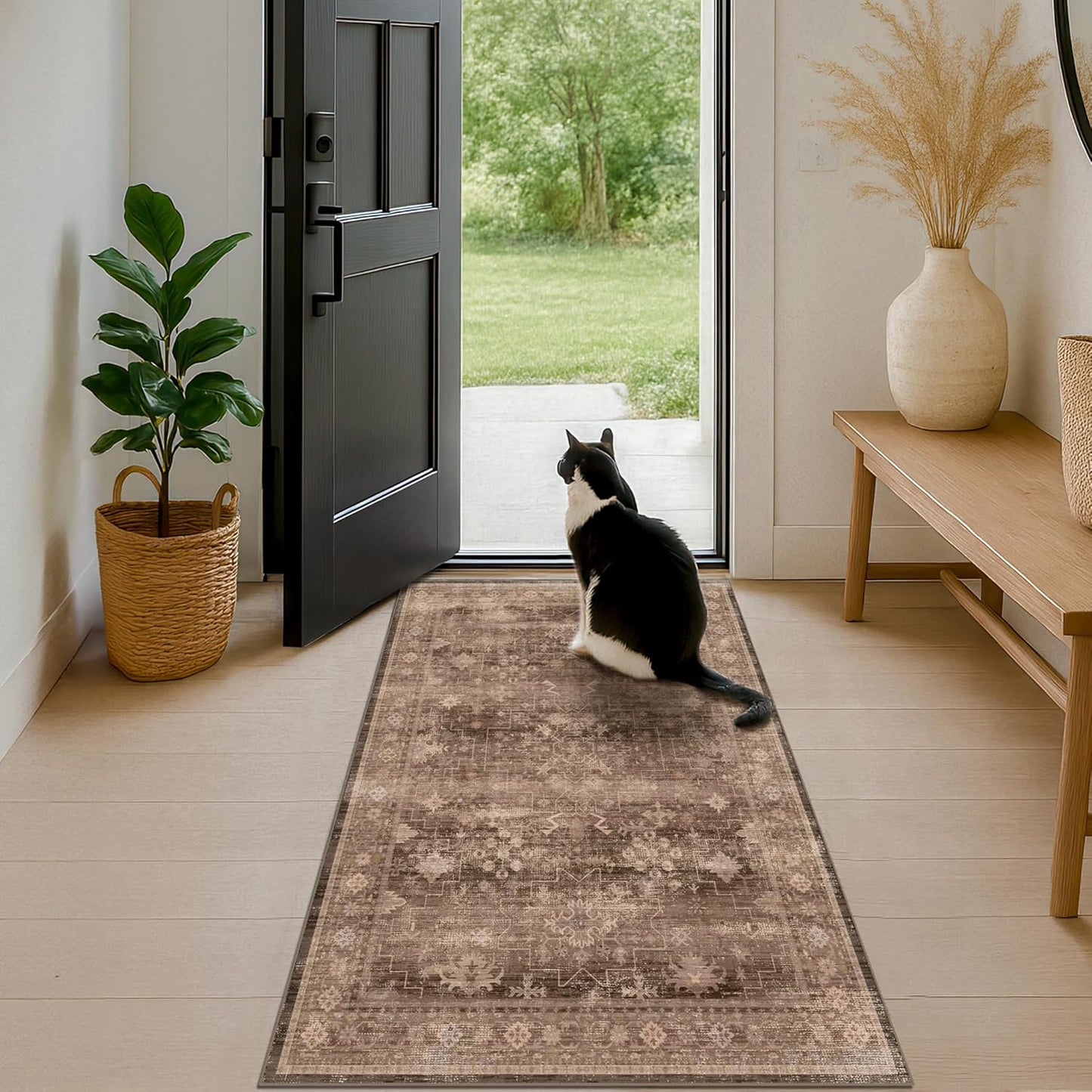 Green Area Rugs 9x12 Living Room - Washable Oriental Geometric, Extra Large for Bedroom Non Slip Soft Faux Wool Carpet for Dining Room Playroom, Lounge - Blue and Green Floral Rug