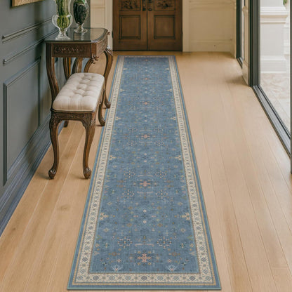 Green Area Rugs 9x12 Living Room - Washable Oriental Geometric, Extra Large for Bedroom Non Slip Soft Faux Wool Carpet for Dining Room Playroom, Lounge - Blue and Green Floral Rug