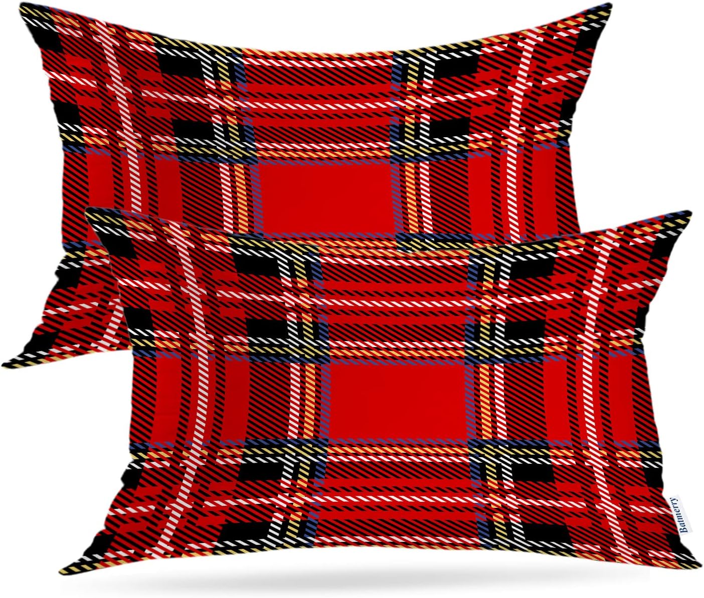 Batmerry Scottish Tartan Throw Pillow Covers, Green Wool Plaid Symmetric Square Fashion Decorative Pillow Covers Digital Printing Blended Fabric for Couch Sofa Bed Invisible Zipper 24X24 in(Set of 2)