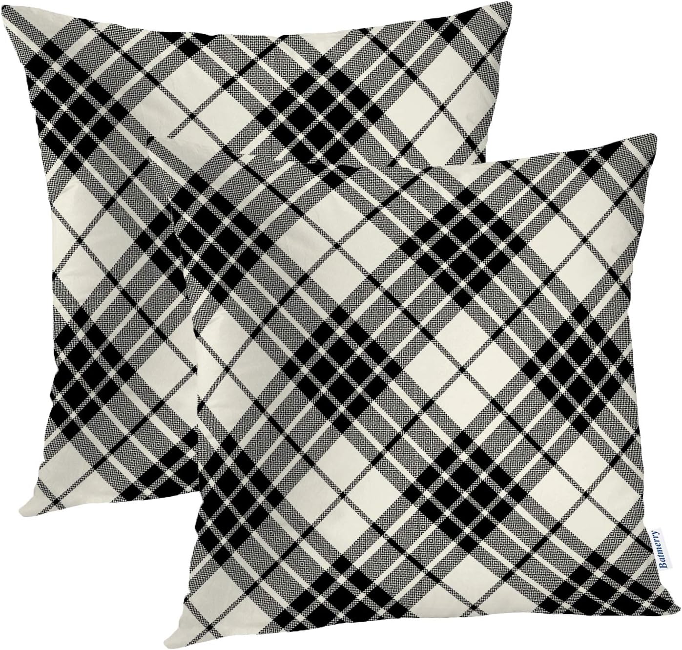 Batmerry Scottish Tartan Throw Pillow Covers, Green Wool Plaid Symmetric Square Fashion Decorative Pillow Covers Digital Printing Blended Fabric for Couch Sofa Bed Invisible Zipper 24X24 in(Set of 2)