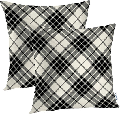 Batmerry Scottish Tartan Throw Pillow Covers, Green Wool Plaid Symmetric Square Fashion Decorative Pillow Covers Digital Printing Blended Fabric for Couch Sofa Bed Invisible Zipper 24X24 in(Set of 2)