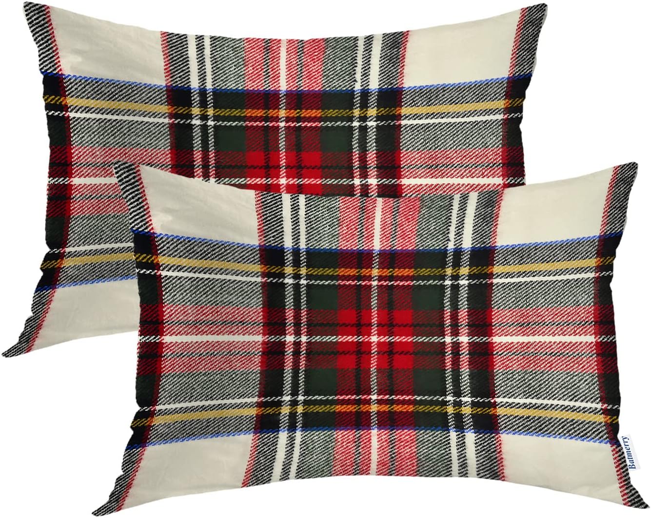Batmerry Scottish Tartan Throw Pillow Covers, Green Wool Plaid Symmetric Square Fashion Decorative Pillow Covers Digital Printing Blended Fabric for Couch Sofa Bed Invisible Zipper 24X24 in(Set of 2)