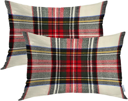 Batmerry Scottish Tartan Throw Pillow Covers, Green Wool Plaid Symmetric Square Fashion Decorative Pillow Covers Digital Printing Blended Fabric for Couch Sofa Bed Invisible Zipper 24X24 in(Set of 2)