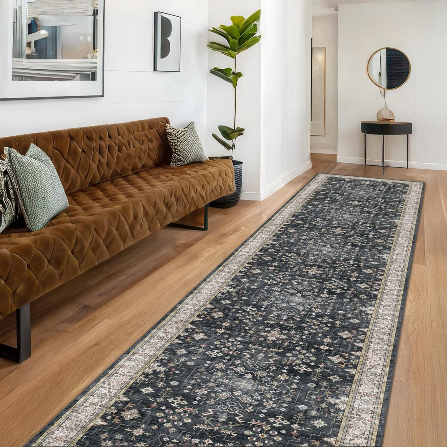 Green Area Rugs 9x12 Living Room - Washable Oriental Geometric, Extra Large for Bedroom Non Slip Soft Faux Wool Carpet for Dining Room Playroom, Lounge - Blue and Green Floral Rug