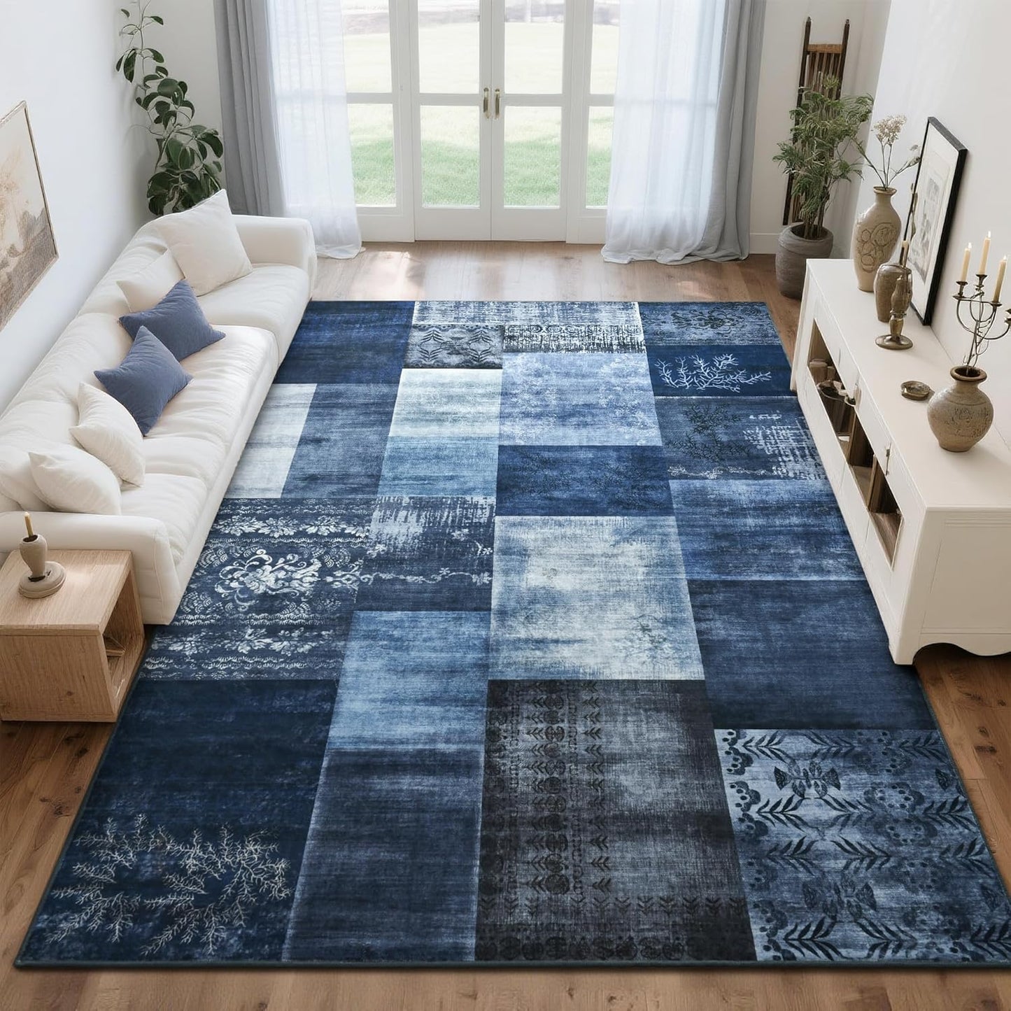 Tepook Modern Area Rug for Living Room, 5x7 Geometric Large Rugs for Bedroom, Washable Patchwork Rug Indoor Non-Slip Throw Carpets for Dining Room Office Farmhouse Home Decor, Brown