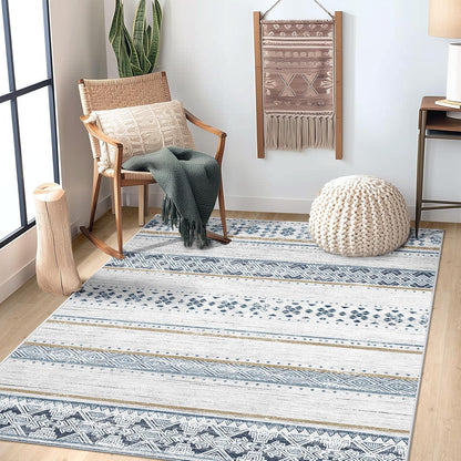 BESTSWEETIE 8x10 Area Rugs for Living Room Washable Moroccan Farmhouse Neutral Geometric Low Pile Non-Slip Soft Print Pattern Rug for Bedroom Kitchen Dining Room Entryway Black/Brown
