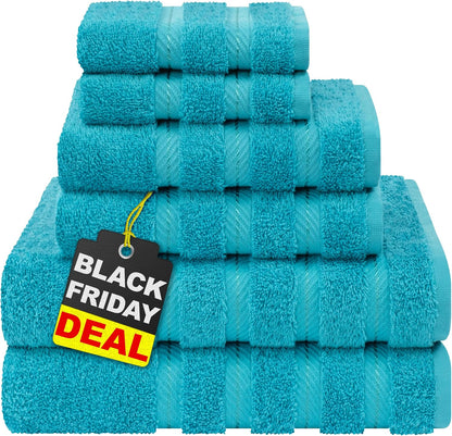 American Soft Linen Luxury 6 Piece Towel Set, 2 Bath Towels 2 Hand Towel 2 Washcloths, 600 GSM 100% Cotton Turkish Towels for Bathroom, Light Grey Towel Sets