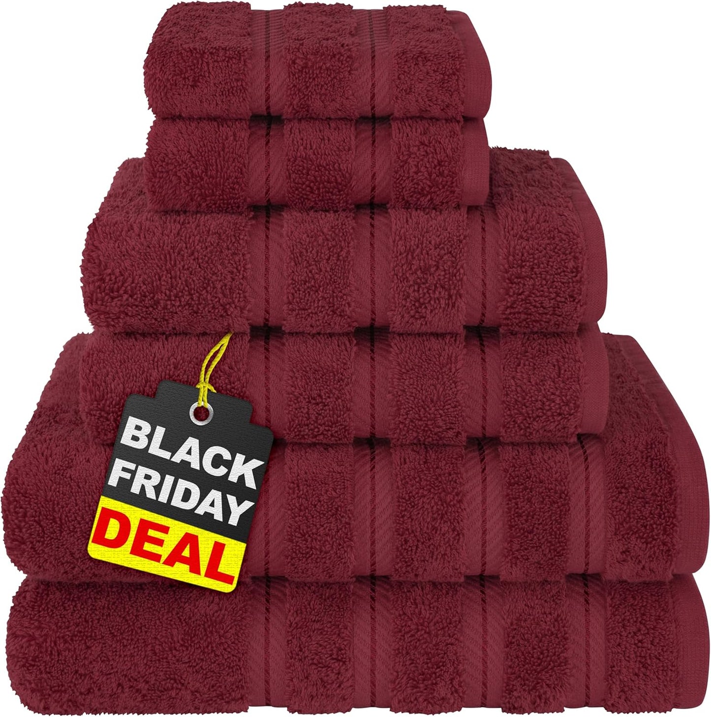 American Soft Linen Luxury 6 Piece Towel Set, 2 Bath Towels 2 Hand Towel 2 Washcloths, 600 GSM 100% Cotton Turkish Towels for Bathroom, Light Grey Towel Sets