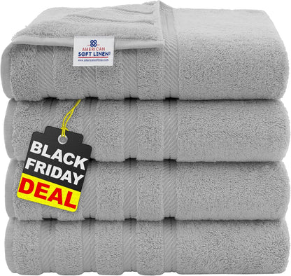 American Soft Linen Luxury 6 Piece Towel Set, 2 Bath Towels 2 Hand Towel 2 Washcloths, 600 GSM 100% Cotton Turkish Towels for Bathroom, Light Grey Towel Sets