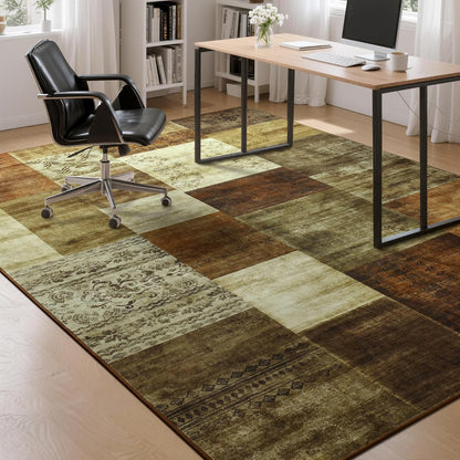 Tepook Modern Area Rug for Living Room, 5x7 Geometric Large Rugs for Bedroom, Washable Patchwork Rug Indoor Non-Slip Throw Carpets for Dining Room Office Farmhouse Home Decor, Brown