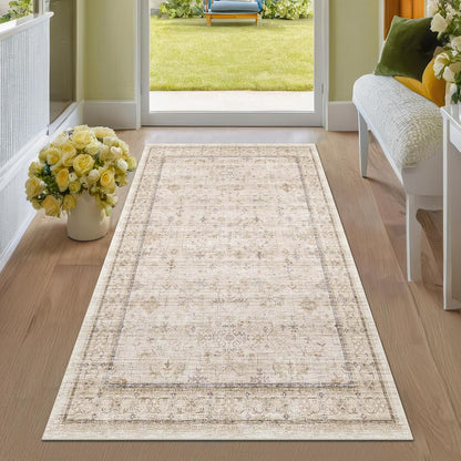 Green Area Rugs 9x12 Living Room - Washable Oriental Geometric, Extra Large for Bedroom Non Slip Soft Faux Wool Carpet for Dining Room Playroom, Lounge - Blue and Green Floral Rug