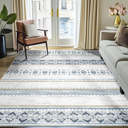 BESTSWEETIE 8x10 Area Rugs for Living Room Washable Moroccan Farmhouse Neutral Geometric Low Pile Non-Slip Soft Print Pattern Rug for Bedroom Kitchen Dining Room Entryway Black/Brown