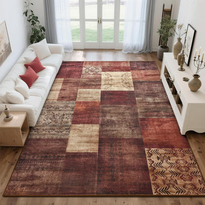 Tepook Modern Area Rug for Living Room, 5x7 Geometric Large Rugs for Bedroom, Washable Patchwork Rug Indoor Non-Slip Throw Carpets for Dining Room Office Farmhouse Home Decor, Brown