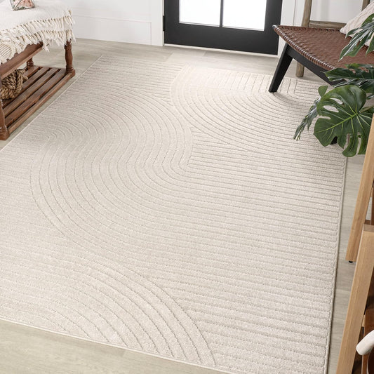 JONATHAN Y Hallie High-Low Curve Ivory/Cream Indoor/Outdoor Area Rug, 8x10, Minimalist, Pet Friendly, Non-Shedding, Stain Resistant, Hose-Washable for Backyard, Patio, Porch (SCN100B-8)