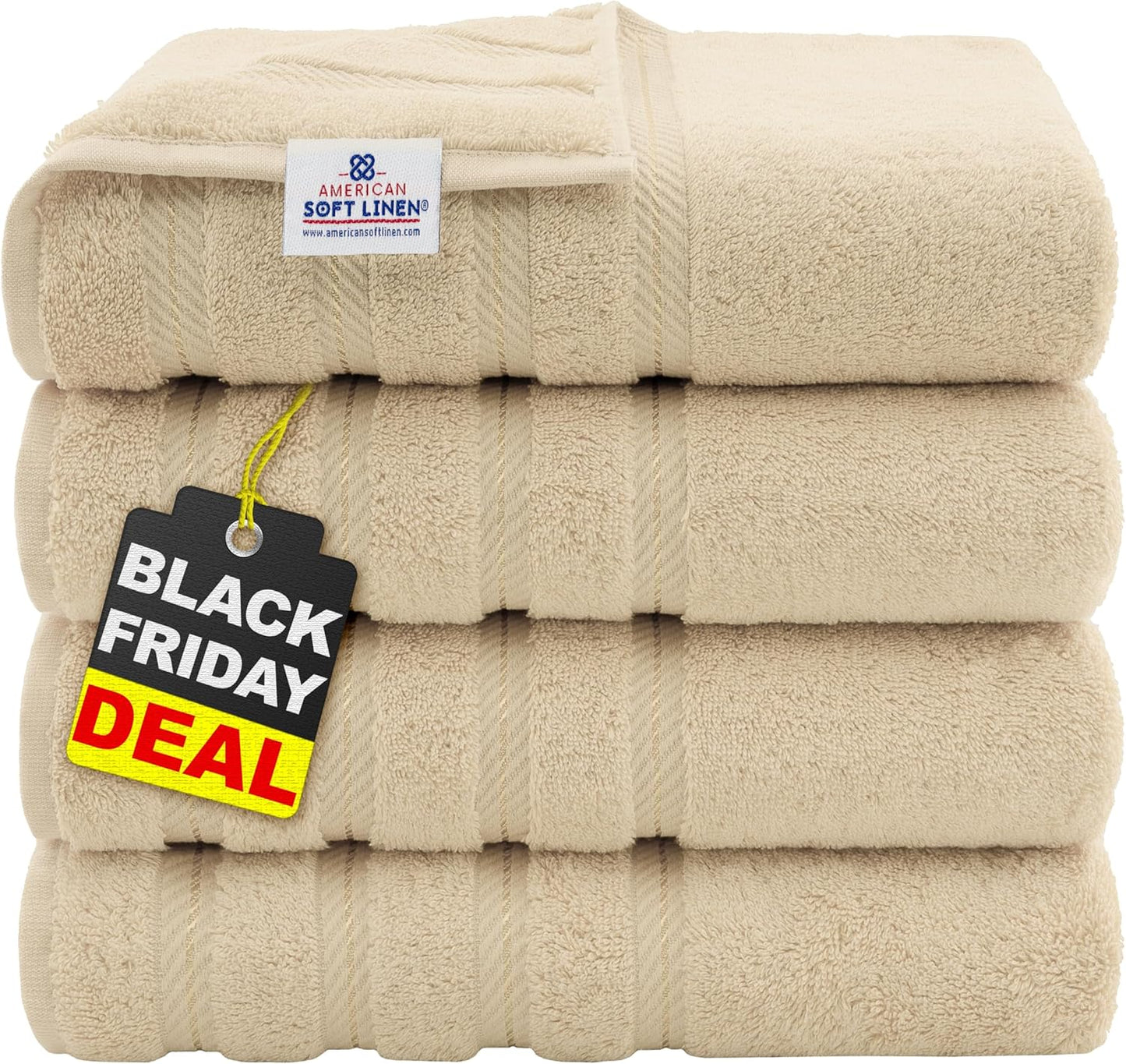 American Soft Linen Luxury 6 Piece Towel Set, 2 Bath Towels 2 Hand Towel 2 Washcloths, 600 GSM 100% Cotton Turkish Towels for Bathroom, Light Grey Towel Sets